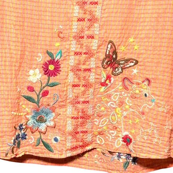 JOHNNY WAS Olinda Puff Sleeve Effortless Embroidered Lightweight Floral Blouse - Picture 5 of 13